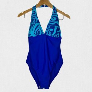 Swimsuit Vintage one piece swimsuit blue Beach Cabana please look at measurement